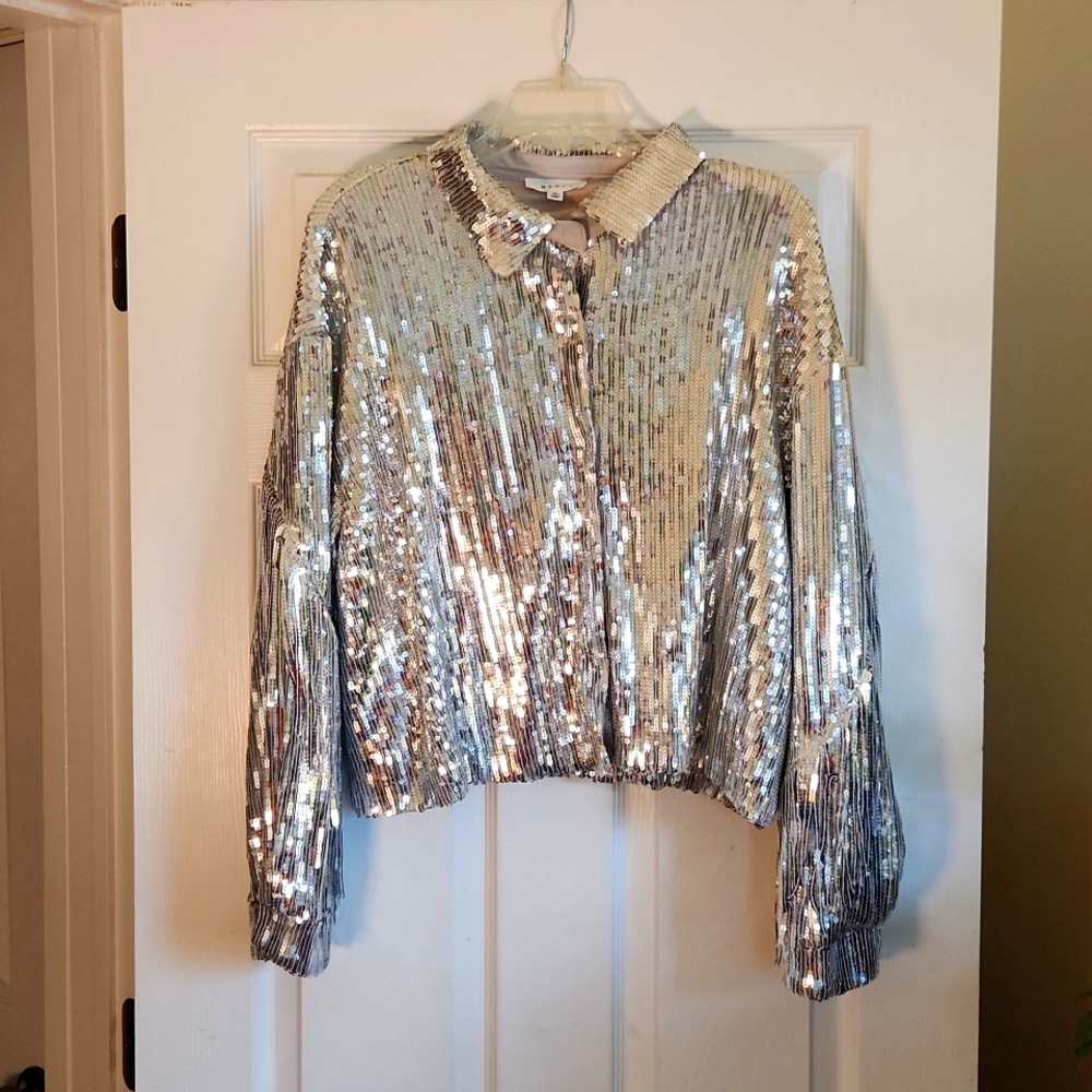 Silver sequin tassel jacket | sz L-XL